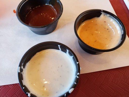 Ranch, comeback sauce, and BBQ