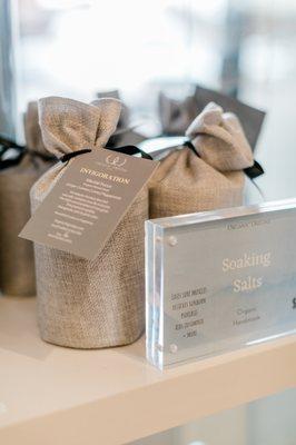 Add our Organic soakings salts to a warm bath after a long day