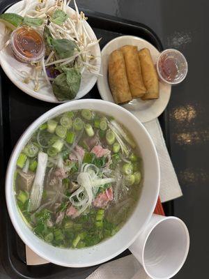 Fried spring rolls and beef pho