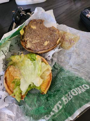 I ordered the new Char Chile Burger and got this. It was so disgusting.  My Grandaugher ordered a chicken burger and it wasn't cooked.