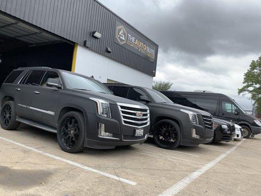 Matte Black Escalades on Forgiatos back 2 back