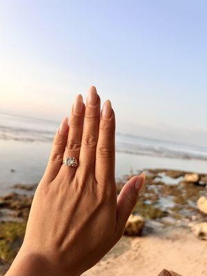 Khai designed a 'Toi et Moi' style ring for us. A white emerald diamond and yellow pear diamond