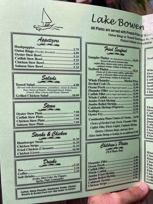 regular menu