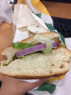 Look how she cut my sandwich! On top of slow service from an employee who kept giggling to her coworker while she was attempting to serve me