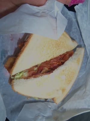 BLT on white bread with extra bacon.