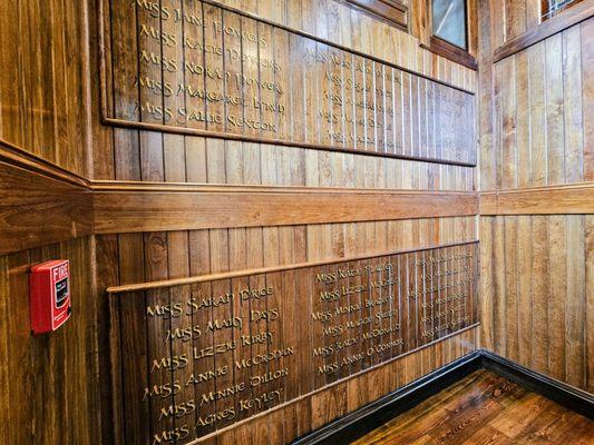 Names of females in staircase that walked St Patrick's Day parade the first year women were allowed.