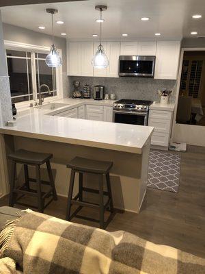 Newbury Park, Kitchen renovation, white shaker cabinets with quartz counter tops.