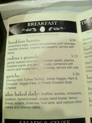 Radina's menu