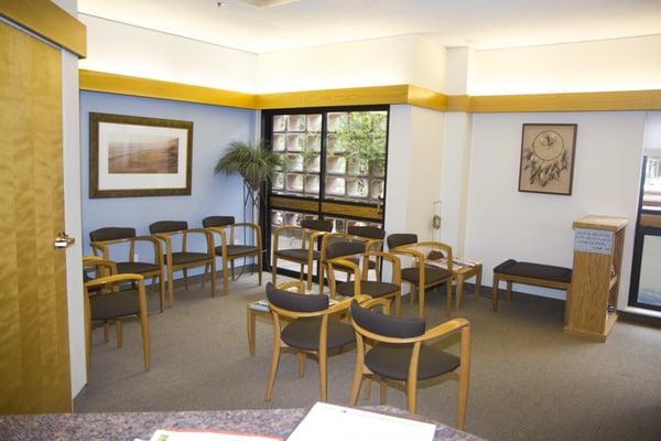 A view of our reception area - even a place in the corner with toys and videos for kids to entertain themselves.