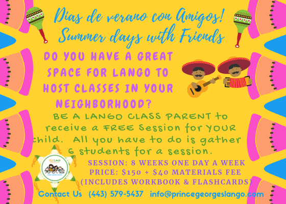 GREAT OPPORTUNITY TO GET A FREE SESSION (8 WEEKS) for YOUR CHILD! DON'T MISS IT! Free Spanish Class