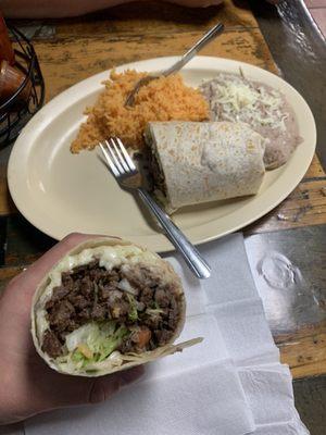 Steak burrito dinner