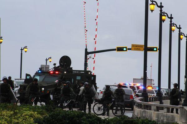 Police on Flagler Memorial Bridge.