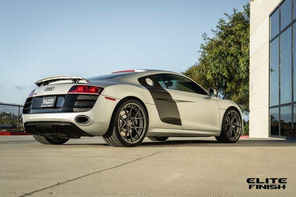 Audi R8 Custom STEK DYNOmatt PPF Installation. Ceramic Coating. Custom Al13 Wheels. Window Tint. DYNOcarbon PPF Accents.