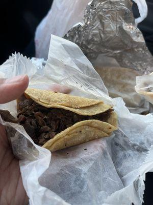 Hardly any meat inside those tortillas, did I have to pay extra for a full taco?