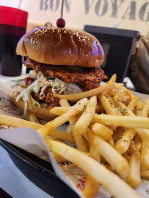 Mouth watering hot chicken sandwich. Double filets!