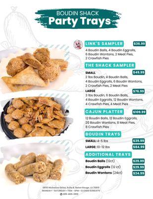 Party Tray Menu