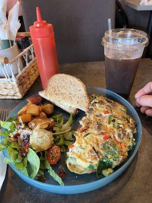 Special Bulgogi omelette with iced coffee