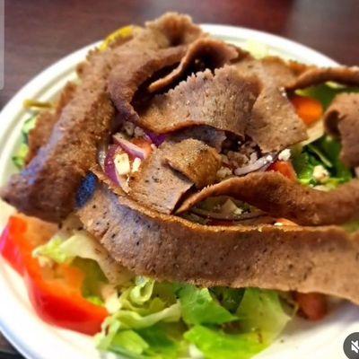 Greek salad with gyro meat