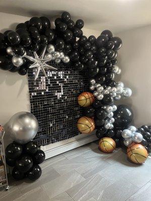 Balloon/shimmer wall backdrop display in Lagrange Illinois