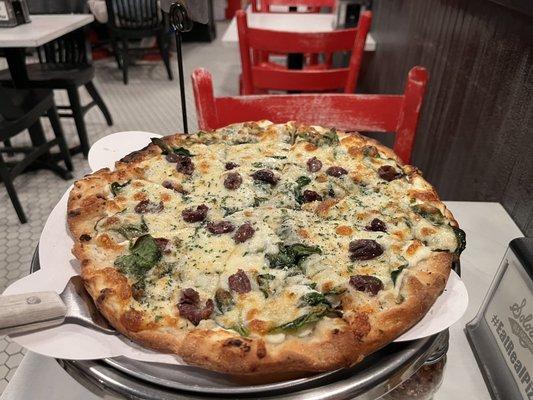 White Pie with Kalamata Olives and Spinach