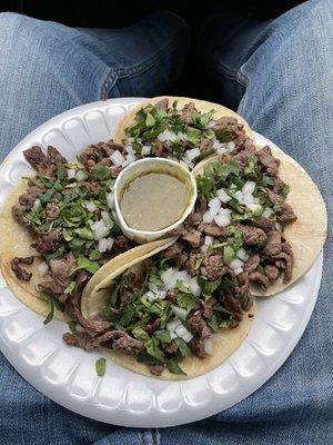 Carne Asada Tacos- so good I immediately went and got four more Beef is local, and 100% grass fed.