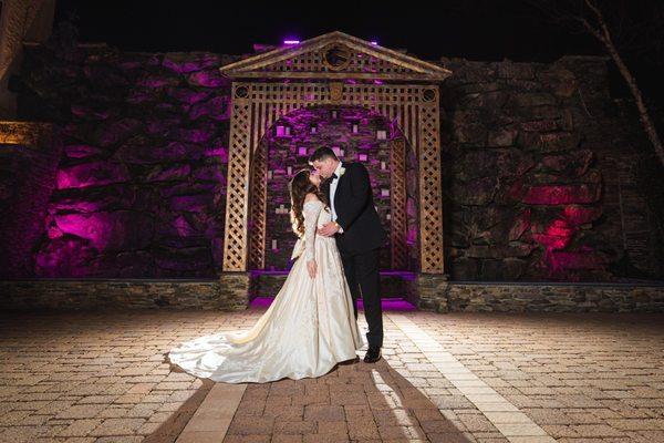 Bride and groom outside