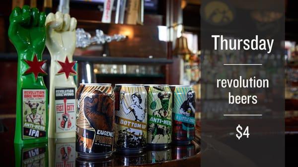 $4 Revolution beers on Thursdays!