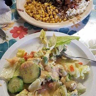 Beef tips and the salad bar.