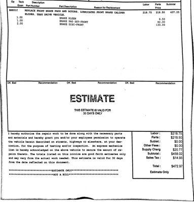 Very weird how the total labor (no hours listed 1.75 after I asked) is a little more than all the parts...