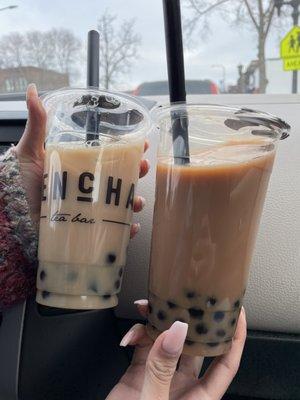 Left is from the Grand location, right is Woodbury's brown "soy milk" royal tea latte.