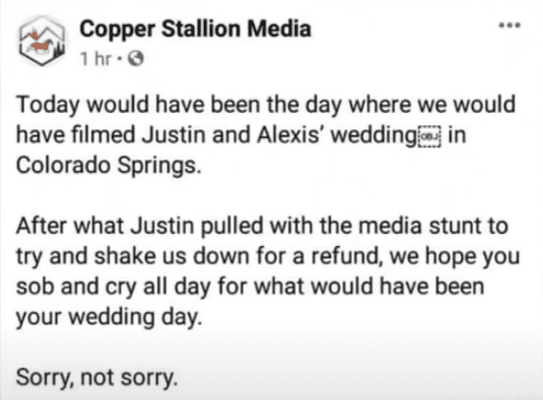 Summary, this company told a man to cry over his dead wife instead of giving him a refund. The wife who signed the contract is dead.