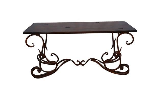 Distressed Wood and Hand Forged Iron Console