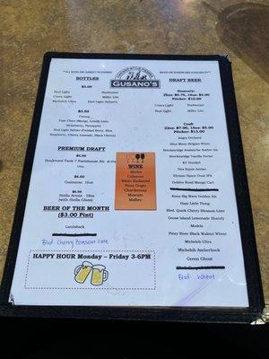 Drink menu