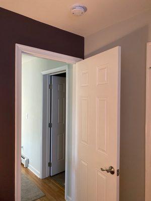 Accent color, ceilings and neutral hallway.