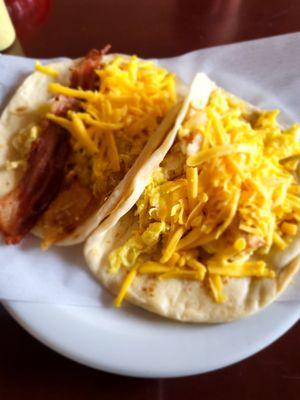 Breakfast tacos.  I asked for the cheese.