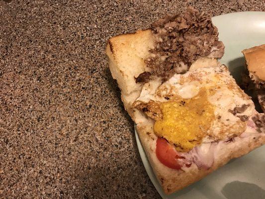 Wall Street breakfast sandwich (light on the steak)