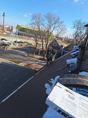 Ice and water base down getting ready to install shingles