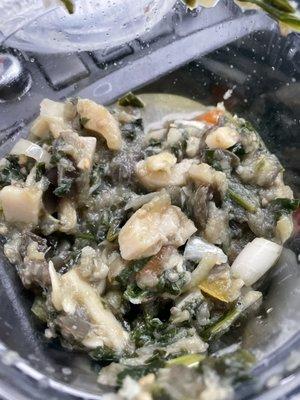 Eggplant, hearts of palms, and spinach stew