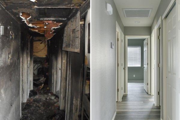 Before and After of a fire restoration project our company completed.