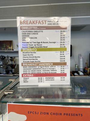 Breakfast menu