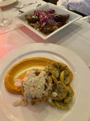 Crab cake & beef brisket entrees - both incredible