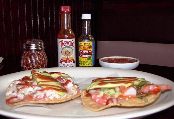 ceviche tostada & shrimp tostada