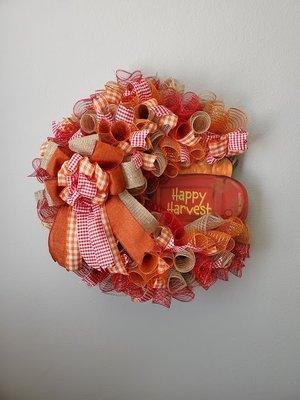 Happy Harvest 14in base Mesh and Ribbon $70 + tax SALE 30% off LAST ONE