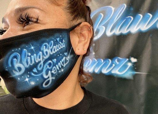 Robert did the airbrush on my mom's mask while his brother did my banner. Love how they both came out