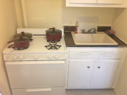 Kitchen was outdated. Included gas stove (with pilot light).