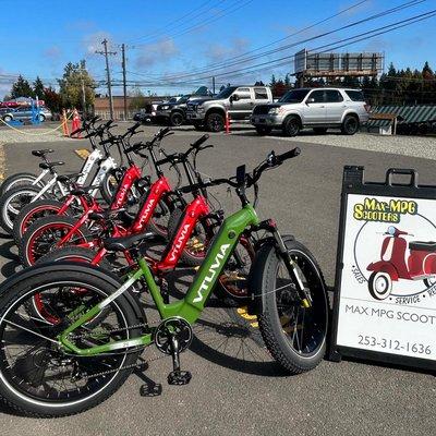 Electric bikes in stock at Max Mpg Scooters