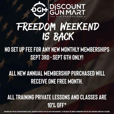 Labor Day Weekend membership and training sale!