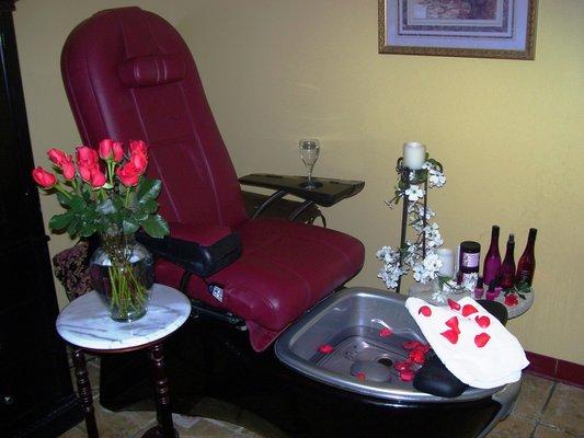 Sit back and relax in our Private Pedicure Room For Two.