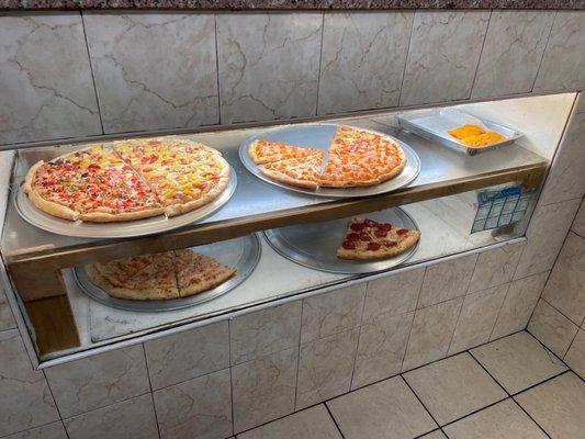 Pizzas on display