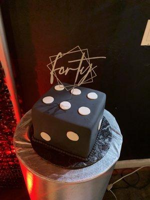 Casino themed 40th birthday dice cake (red velvet)